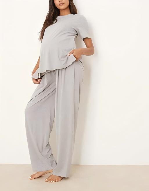 Maternity mix & match cotton pyjamas in grey