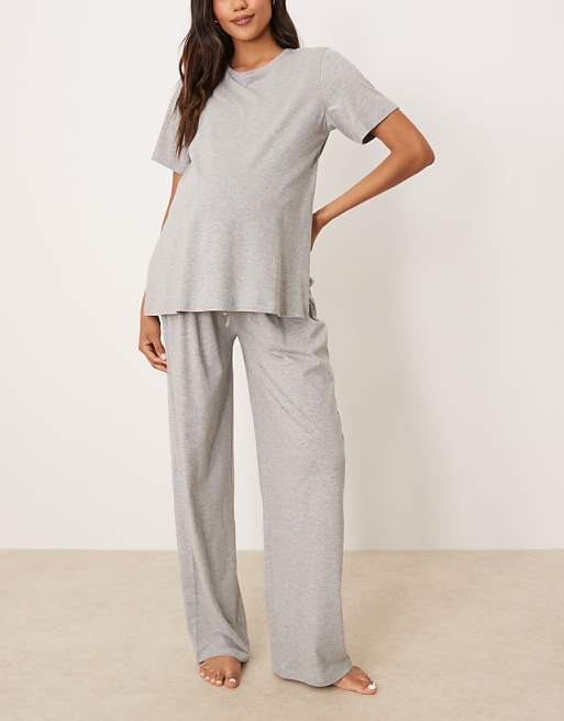 Maternity mix & match cotton pyjamas in grey