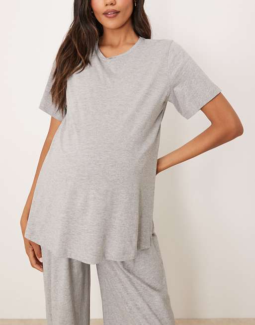 Maternity mix & match cotton pyjamas in grey