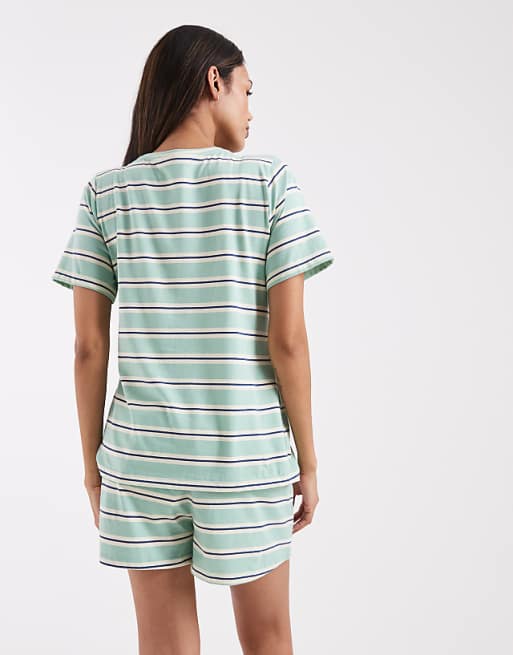  Maternity mix & match boxer pyjama short in sage & blue Stripe