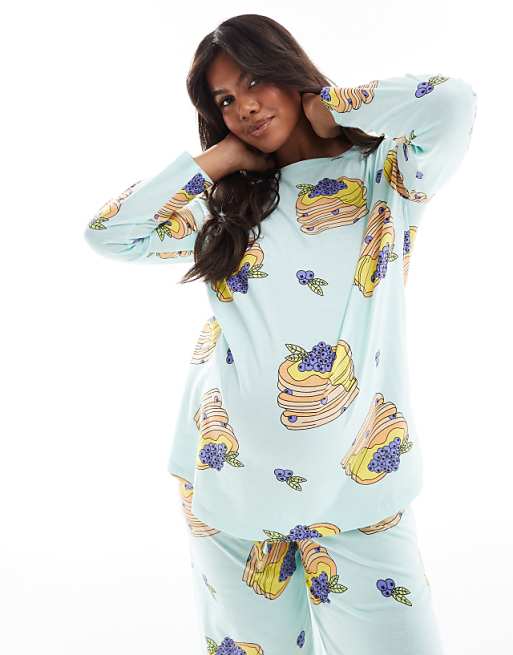 Maternity pancakes long sleeve top & trouser pyjama set in blue
