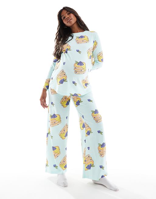 Maternity pancakes long sleeve top & trouser pyjama set in blue