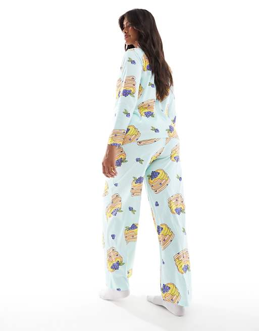 Maternity pancakes long sleeve top & trouser pyjama set in blue