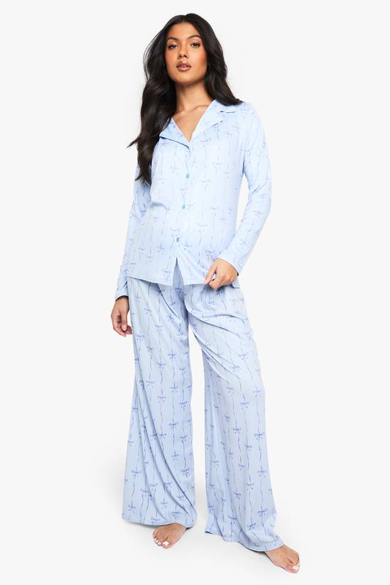 Maternity Blue Bow Print Shirt and Trouser