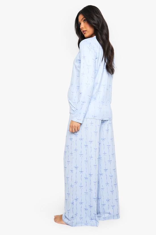 Maternity Blue Bow Print Shirt and Trouser