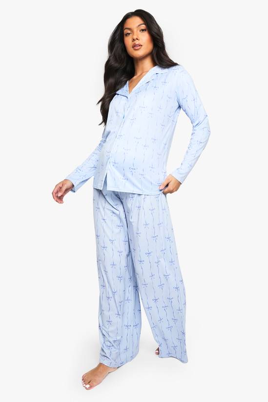 Maternity Blue Bow Print Shirt and Trouser