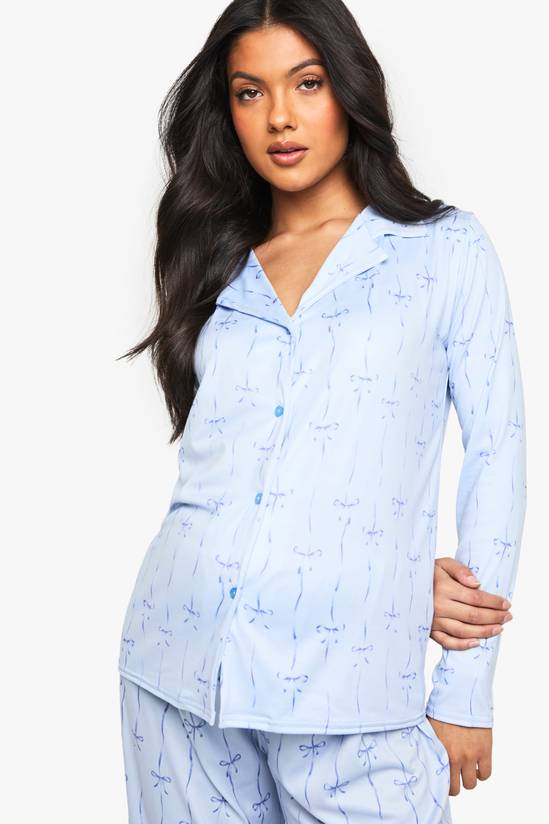 Maternity Blue Bow Print Shirt and Trouser