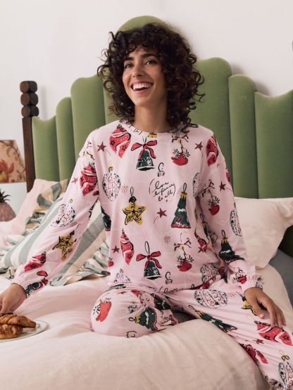 Pink Christmas Bauble Cosy Long Sleeve Gift Wrap Pyjamas