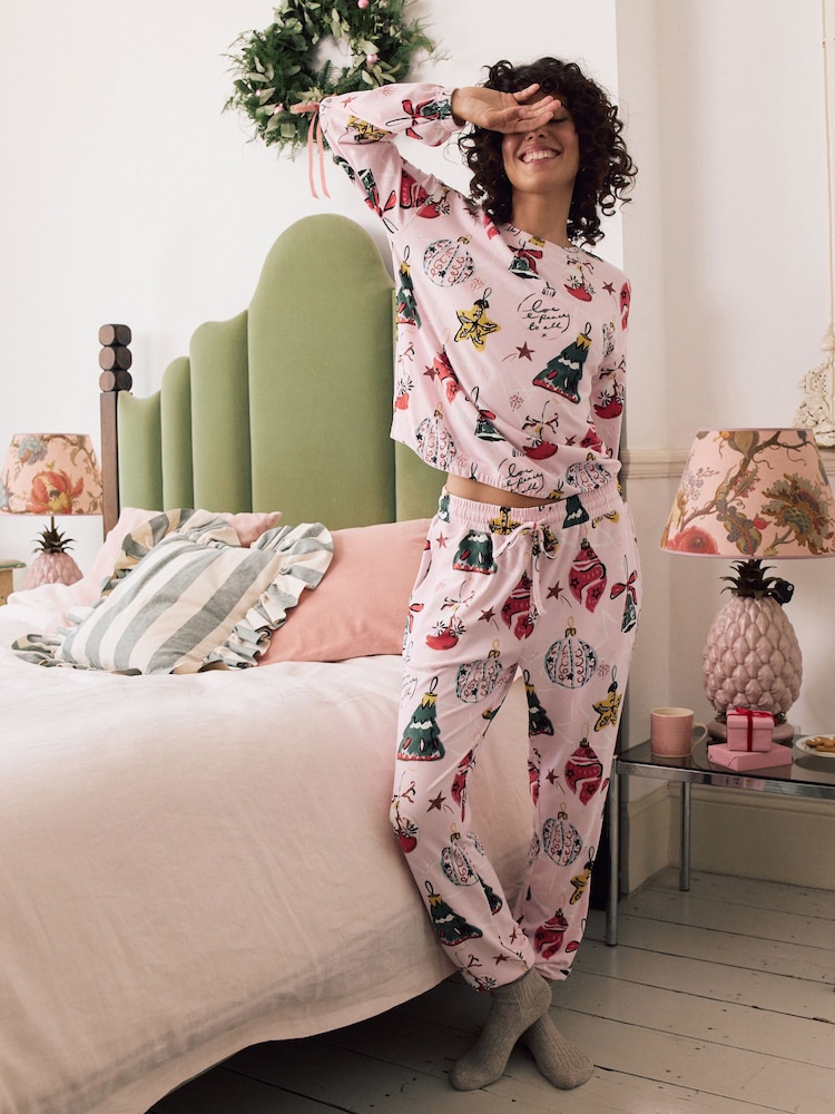 Pink Christmas Bauble Cosy Long Sleeve Gift Wrap Pyjamas