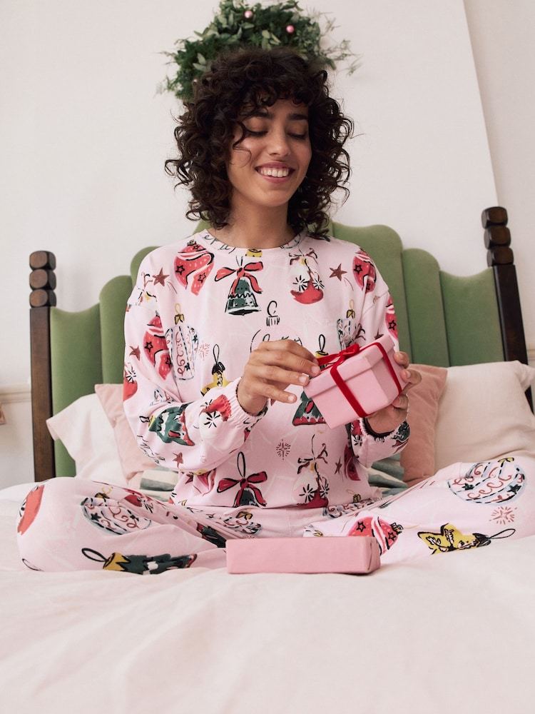 Pink Christmas Bauble Cosy Long Sleeve Gift Wrap Pyjamas