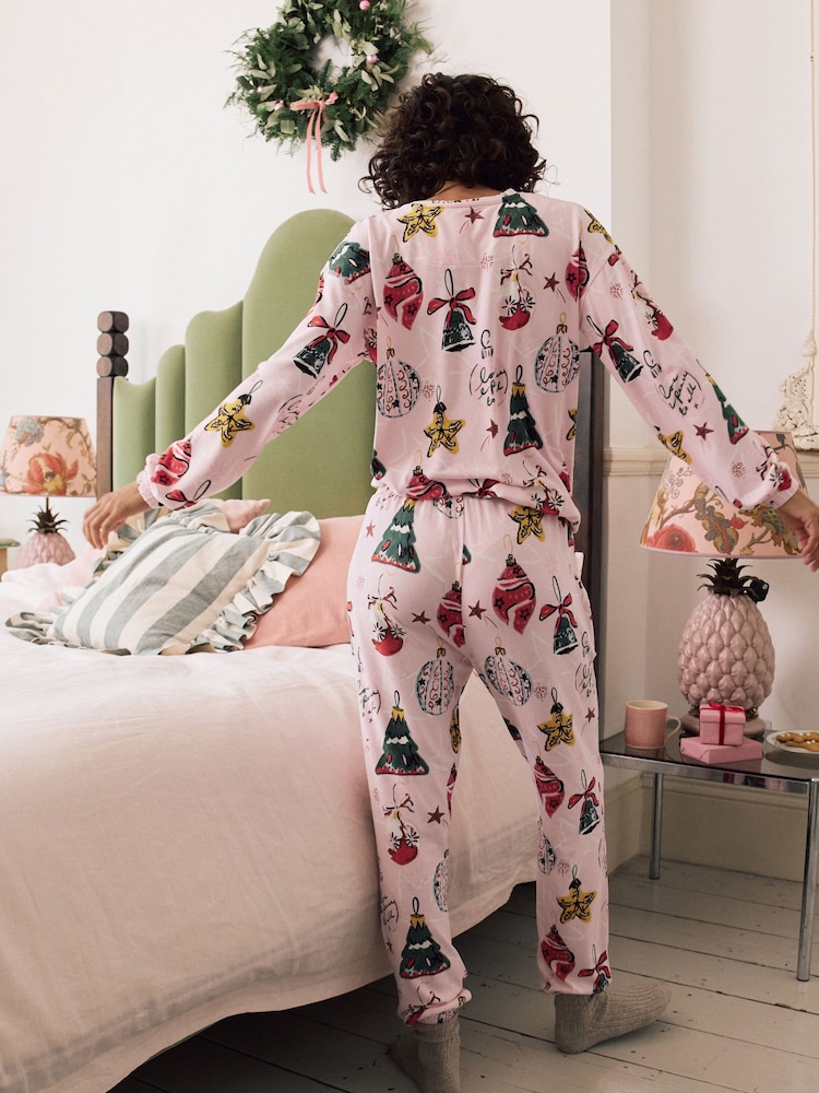 Pink Christmas Bauble Cosy Long Sleeve Gift Wrap Pyjamas