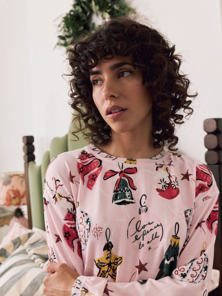 Pink Christmas Bauble Cosy Long Sleeve Gift Wrap Pyjamas