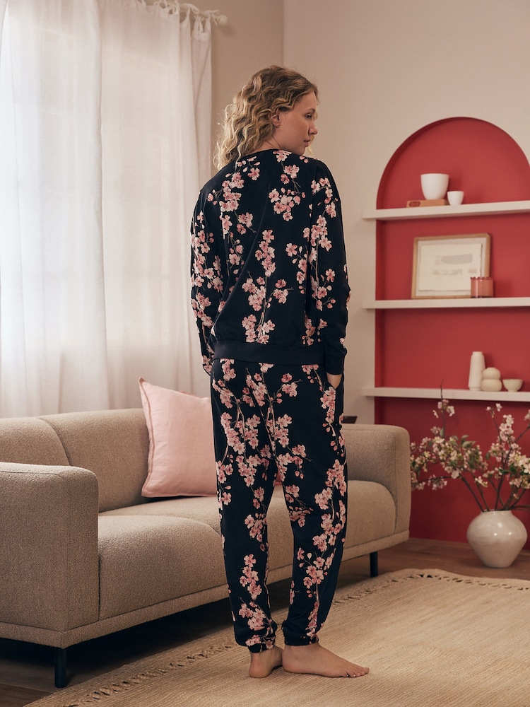 Black Pink Floral Pyjama Set