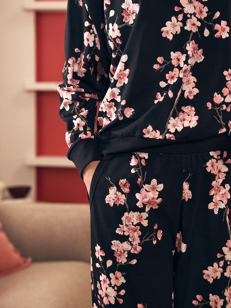 Black Pink Floral Pyjama Set