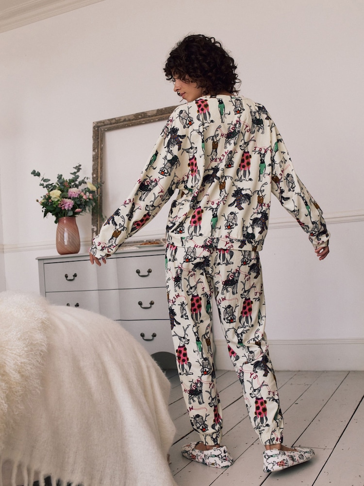 Cream Christmas Dog Long Sleeve Gift Wrap Pyjamas