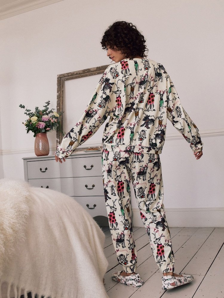 Cream Christmas Dog Long Sleeve Gift Wrap Pyjamas