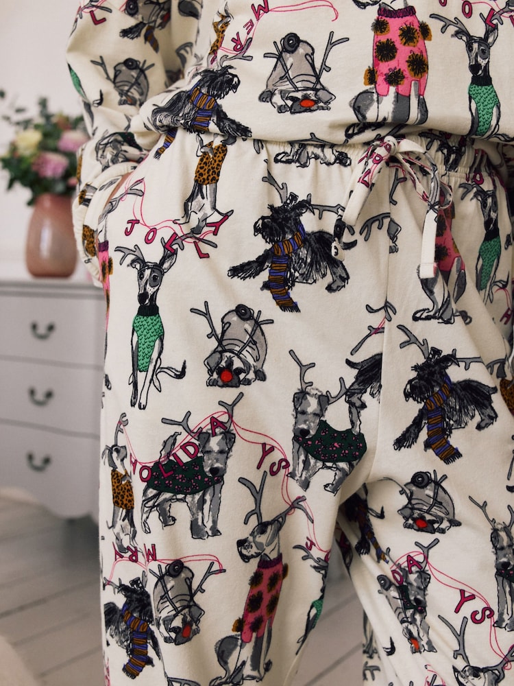 Cream Christmas Dog Long Sleeve Gift Wrap Pyjamas