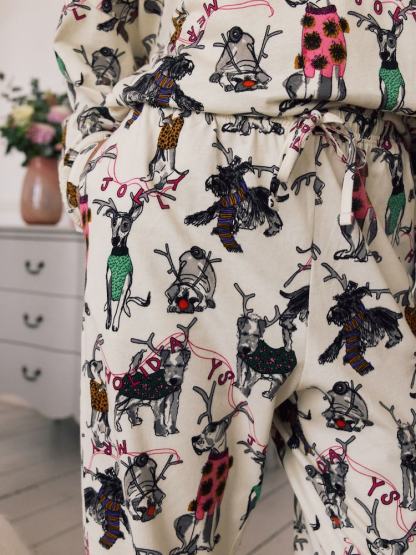 Cream Christmas Dog Long Sleeve Gift Wrap Pyjamas