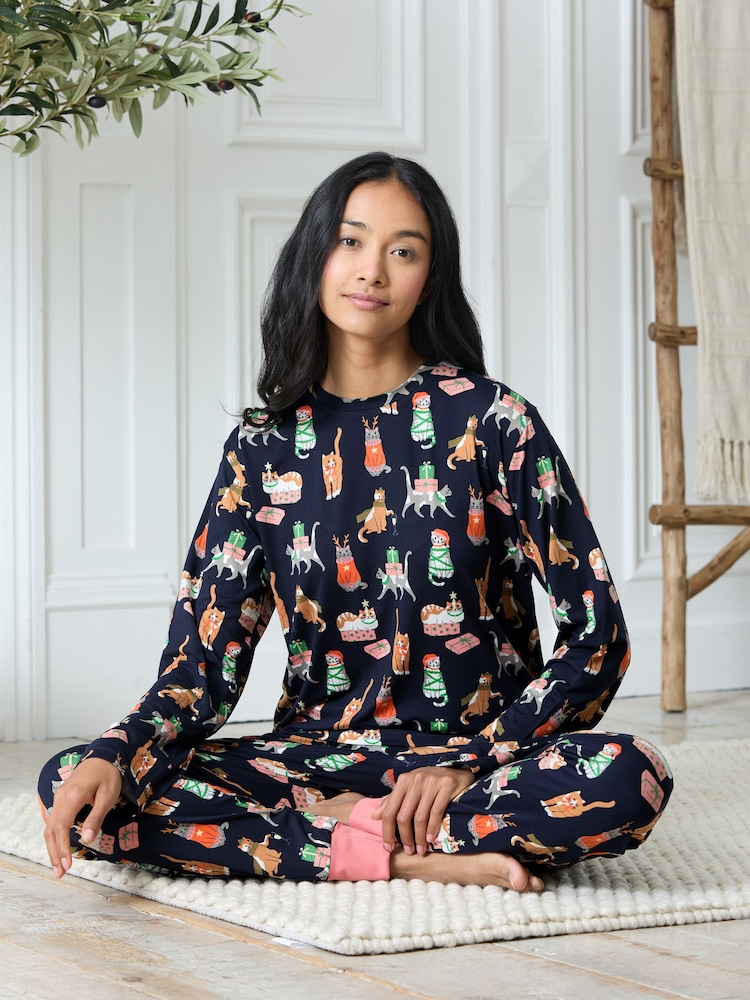 Blue Christmas Cats Pyjamas