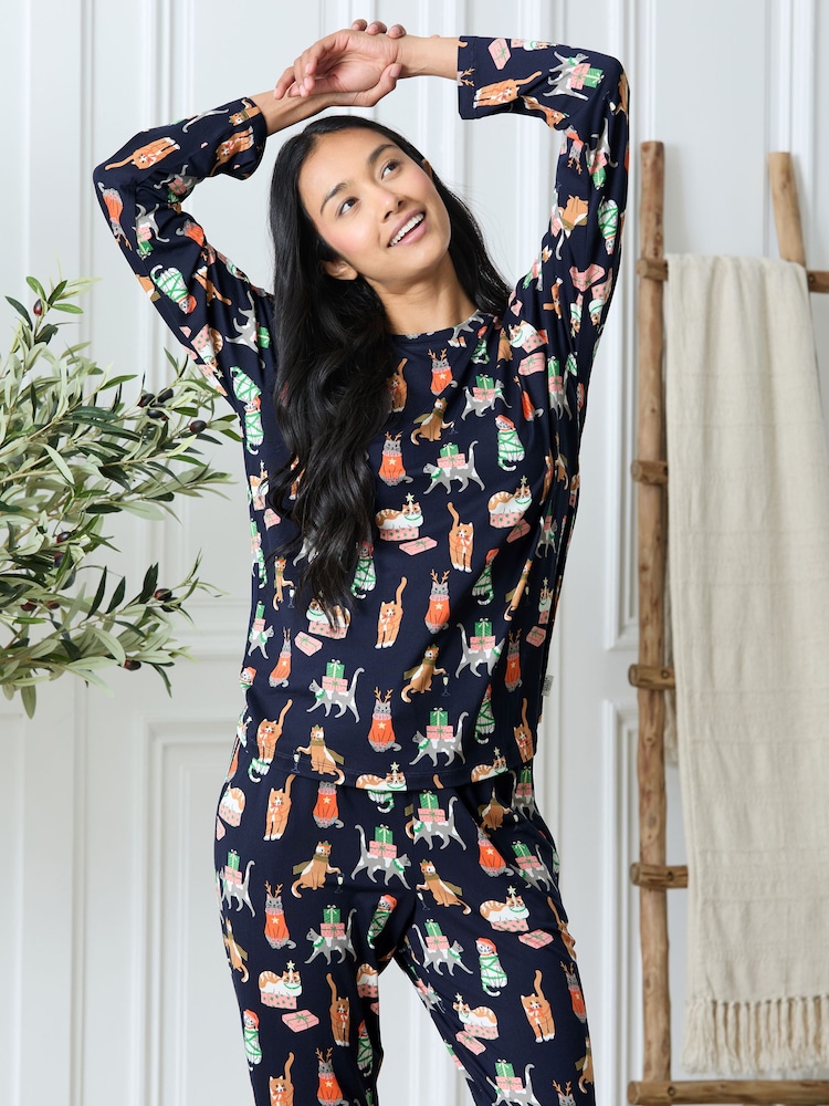 Blue Christmas Cats Pyjamas