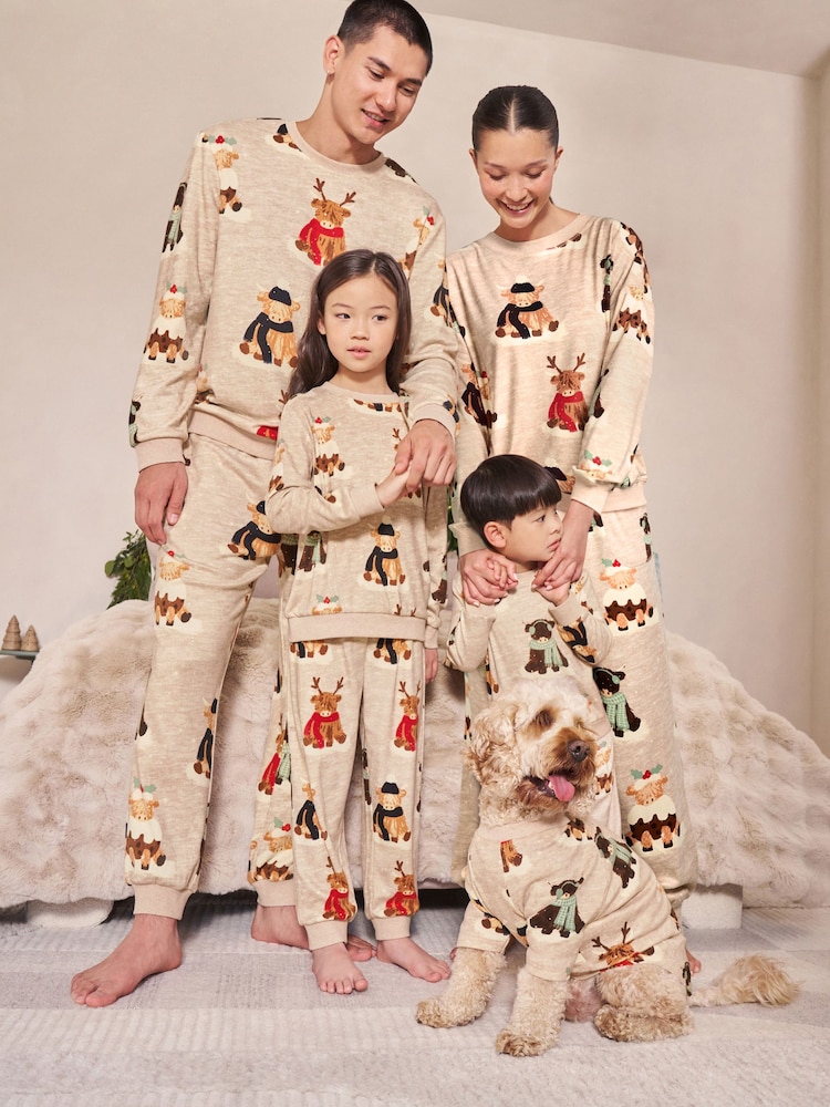 Oatmeal Hamish The Highland Cow Matching Family Christmas Pyjamas