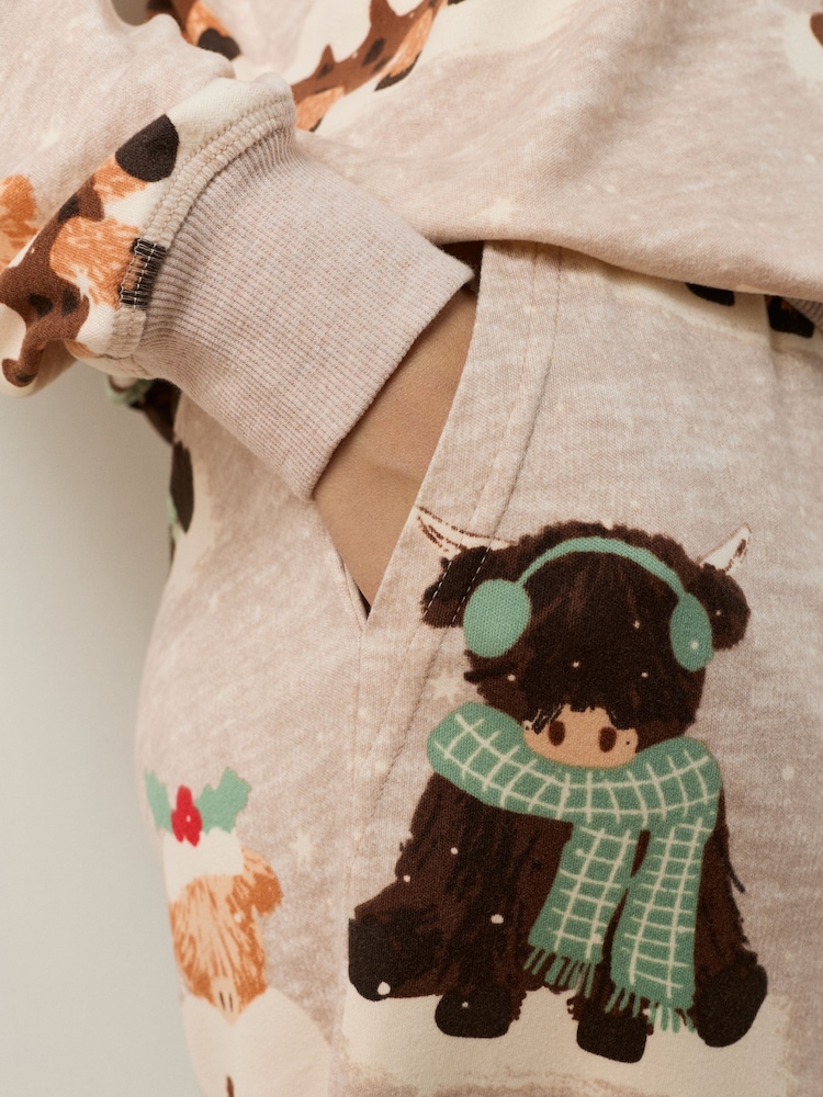 Oatmeal Hamish The Highland Cow Matching Family Christmas Pyjamas