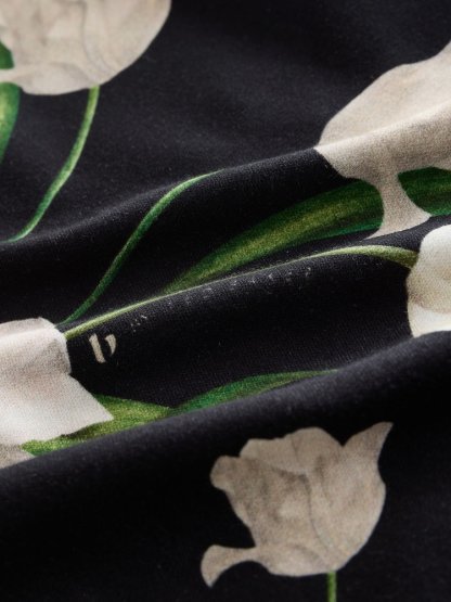 White Flower in Black Pyjamas Set