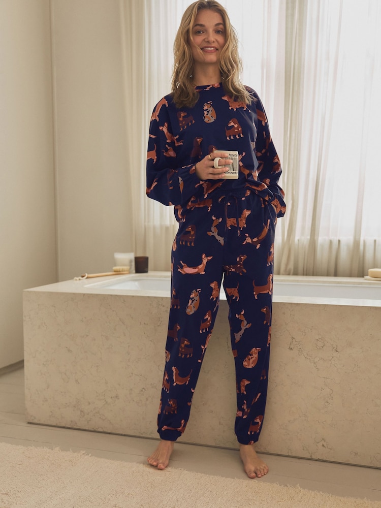 Navy Blue Dachshund Long Sleeve Pyjamas