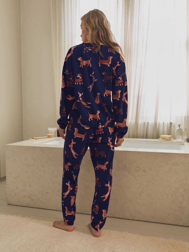 Navy Blue Dachshund Long Sleeve Pyjamas