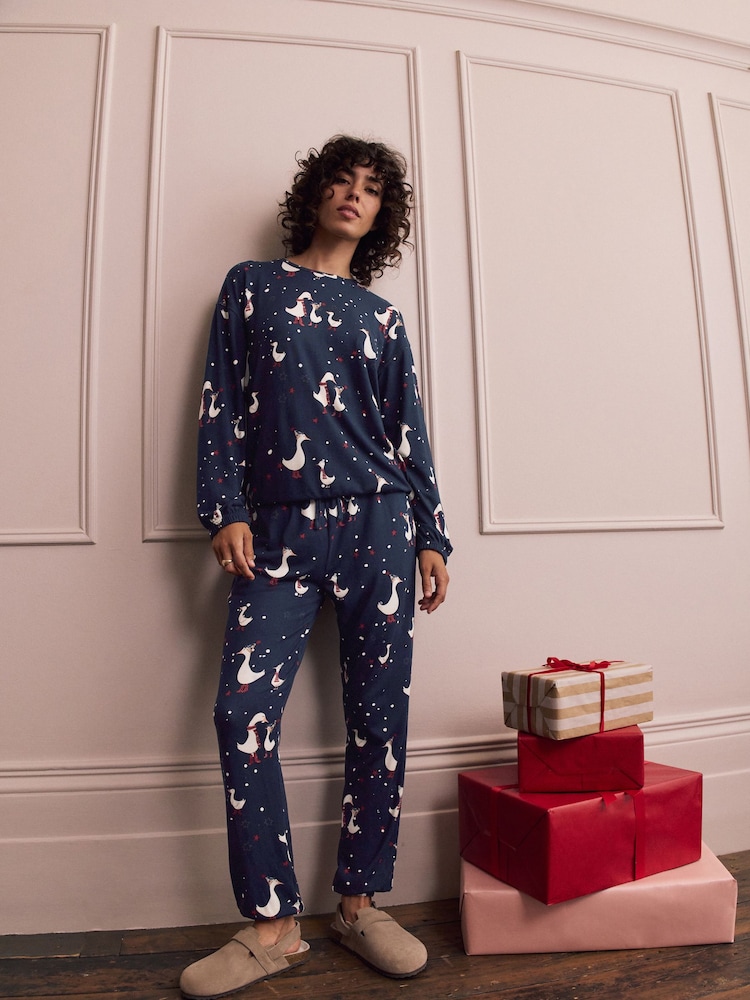 Navy Duck Cosy Long Sleeve Gift Wrap Pyjamas