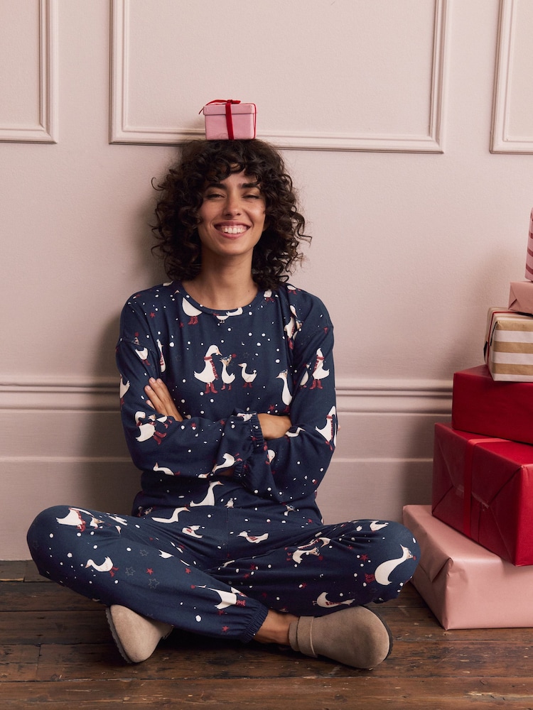 Navy Duck Cosy Long Sleeve Gift Wrap Pyjamas