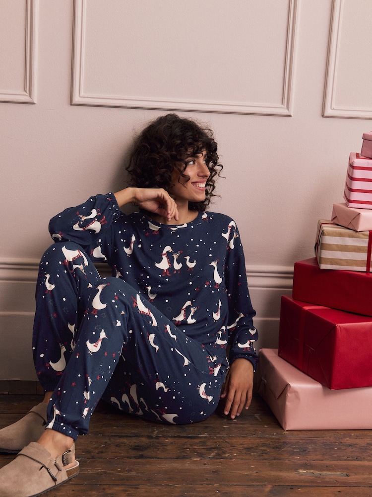 Navy Duck Cosy Long Sleeve Gift Wrap Pyjamas