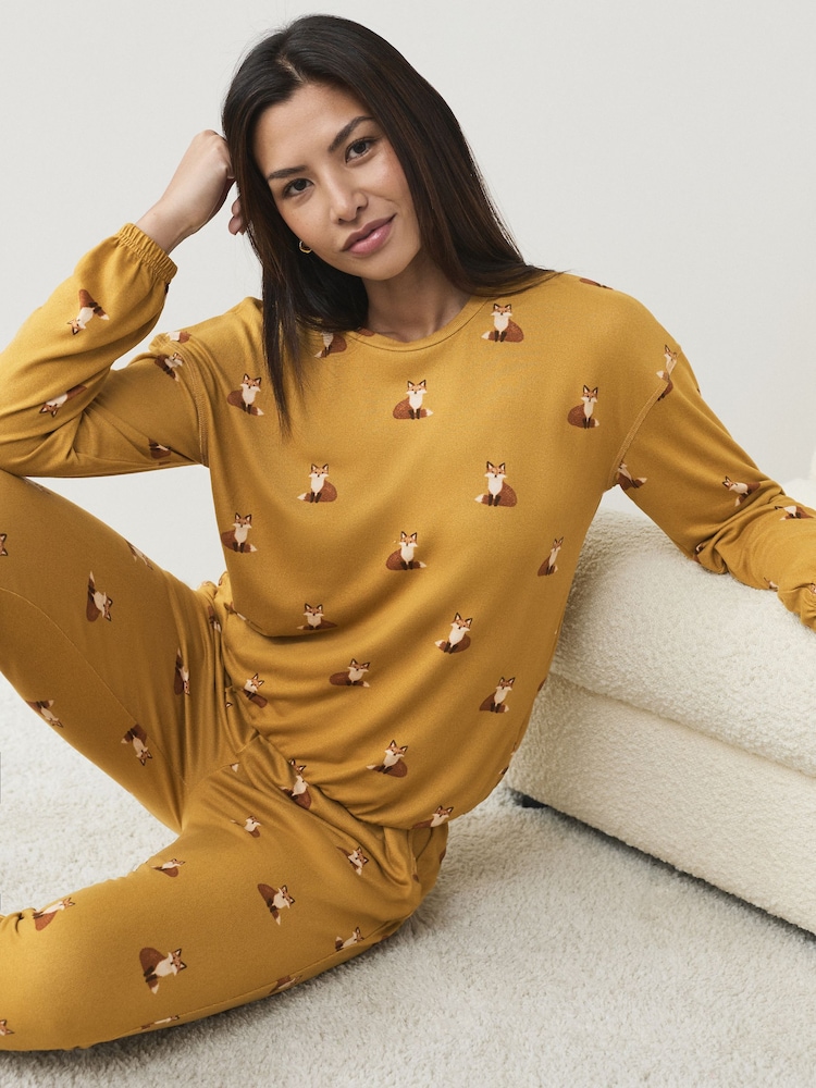 Ochre Yellow Fox Cosy Long Sleeve Pyjamas