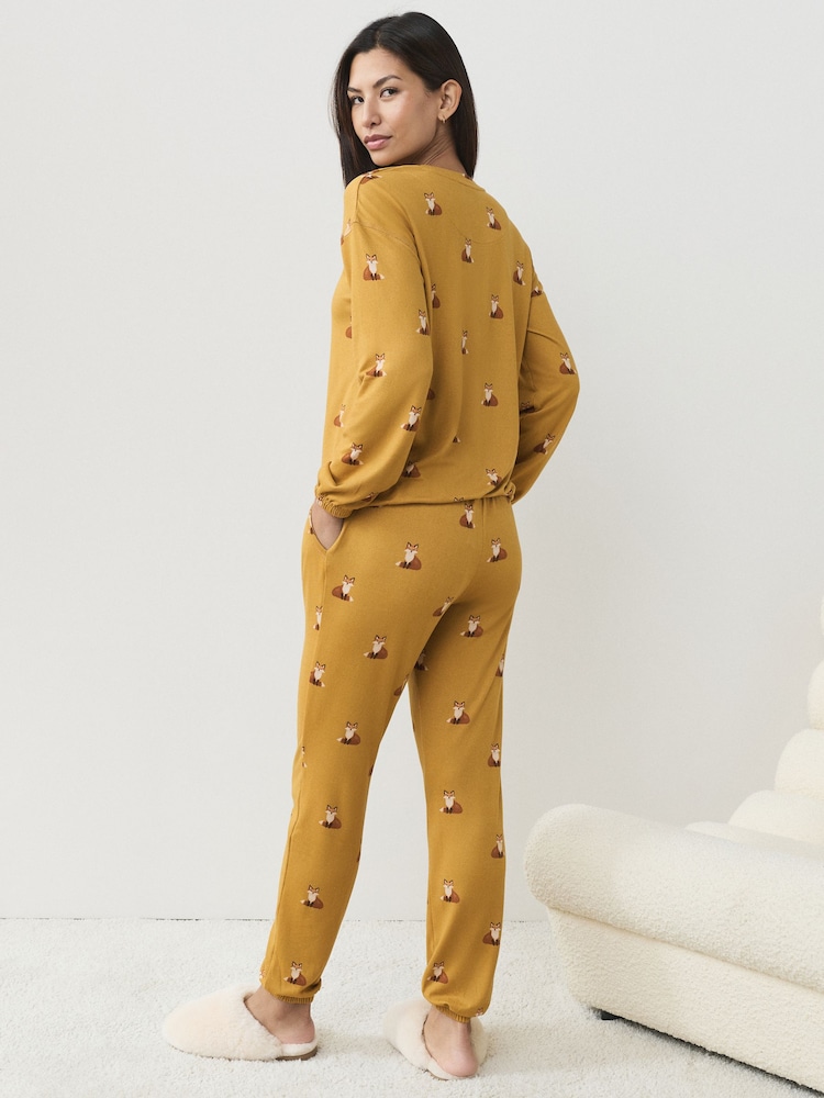 Ochre Yellow Fox Cosy Long Sleeve Pyjamas