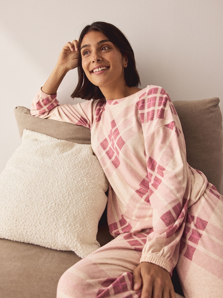 Pink Argyle Cosy Long Sleeve Pyjamas
