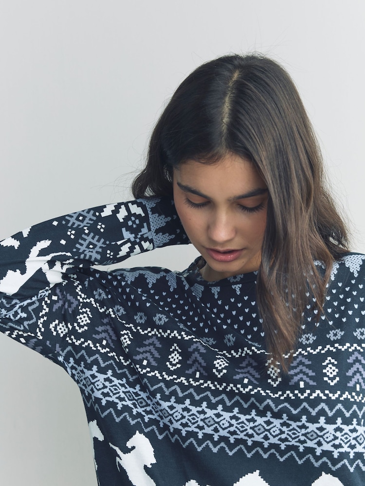 Navy Horse Print Long Sleeve Pyjamas