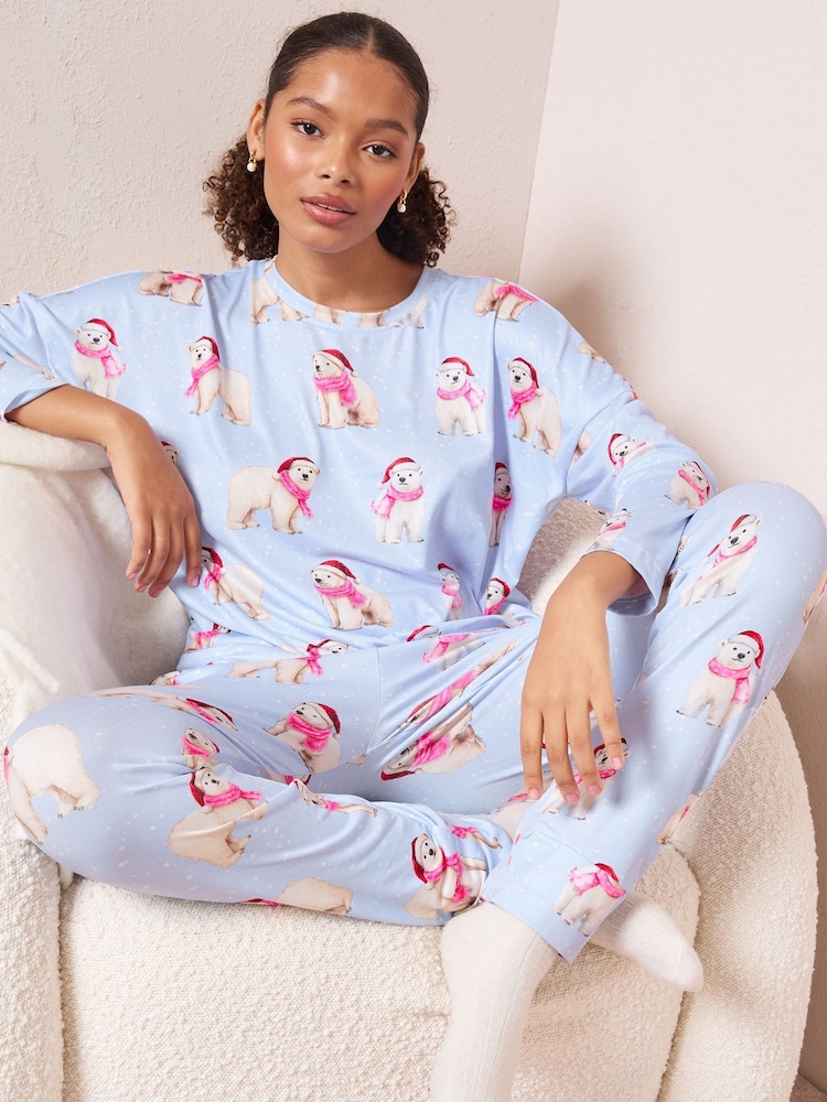 Blue Polar Bear Long Sleeve Christmas Pyjamas