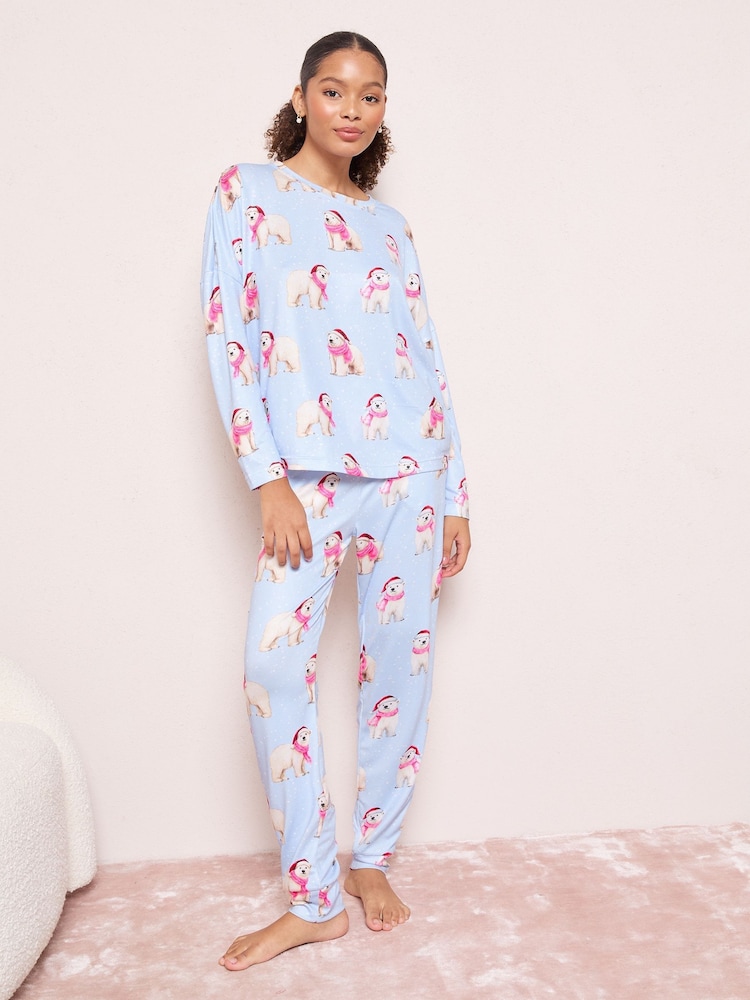Blue Polar Bear Long Sleeve Christmas Pyjamas