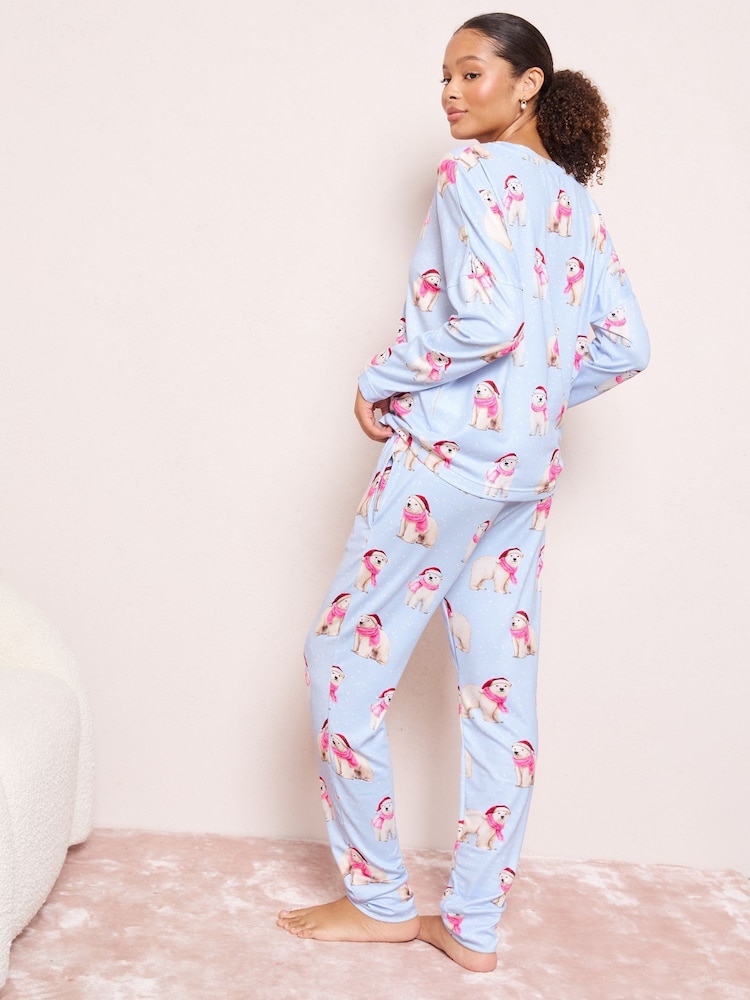 Blue Polar Bear Long Sleeve Christmas Pyjamas