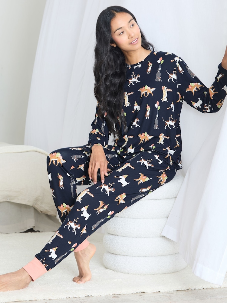 Blue Posh Dogs Long Pyjamas Set