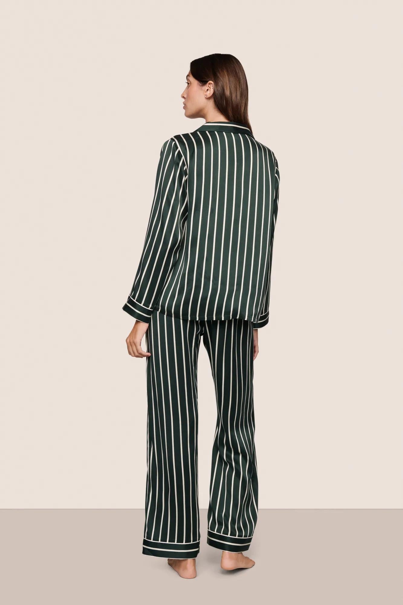 Women's Green Stripe Printed Home Long Sleeve Suit