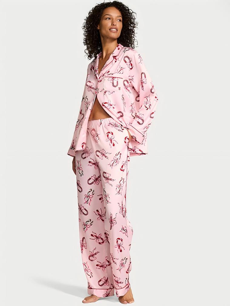 Pink Bow Print Long Sleeve Pajama Set 