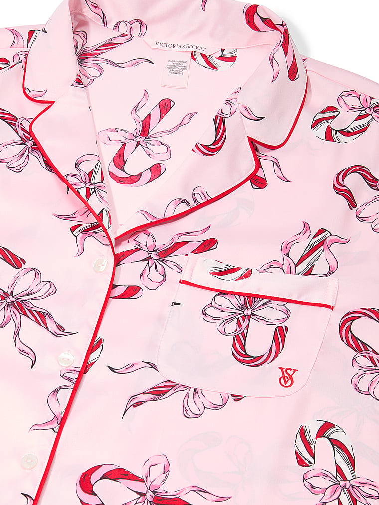 Pink Bow Print Long Sleeve Pajama Set 