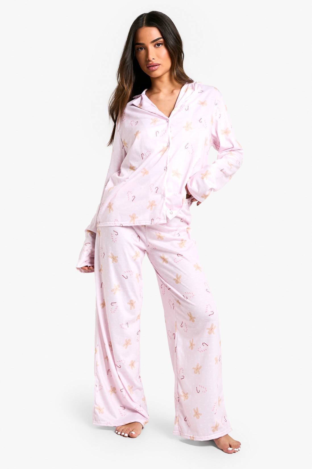 Women's Gingerbread Man Print Home Long Sleeve Suit
