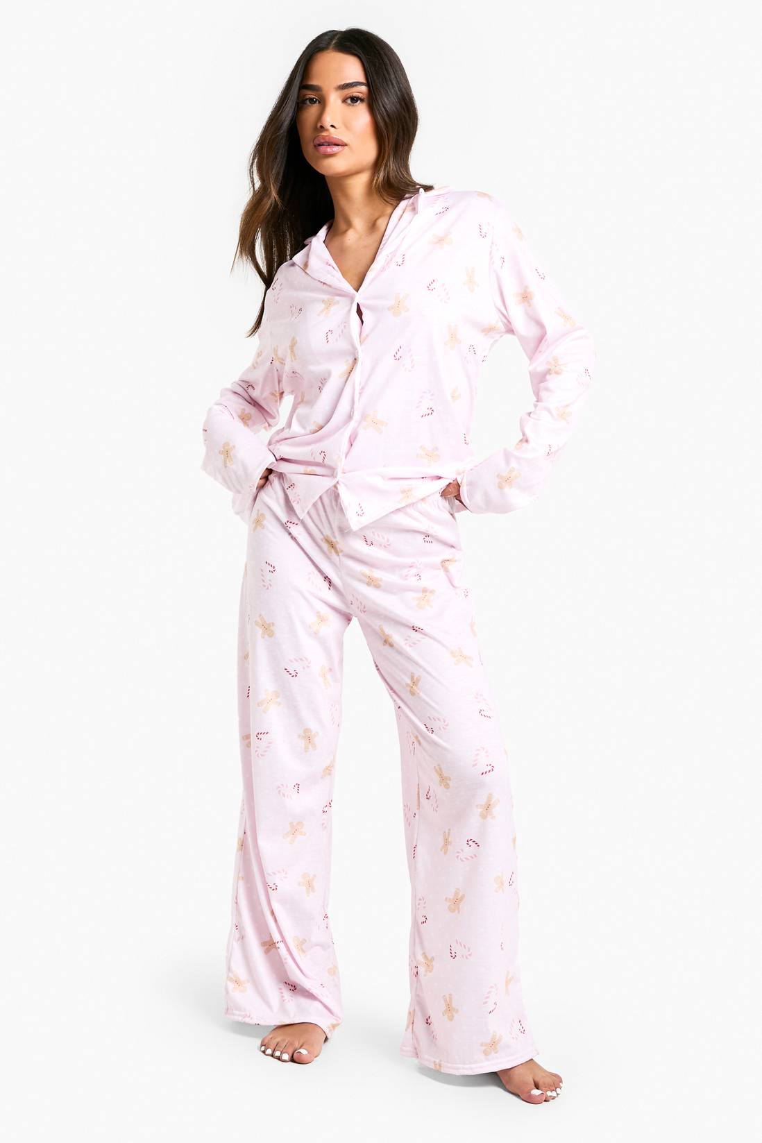 Women's Gingerbread Man Print Home Long Sleeve Suit