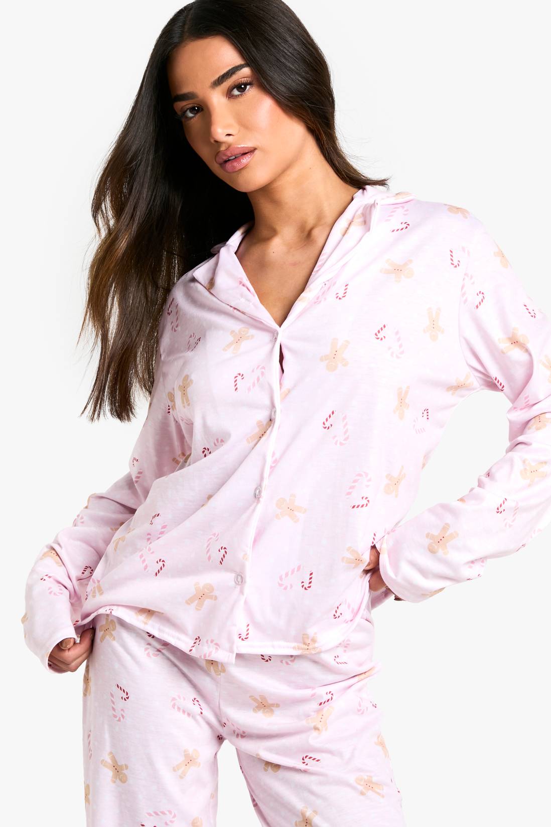 Women's Gingerbread Man Print Home Long Sleeve Suit