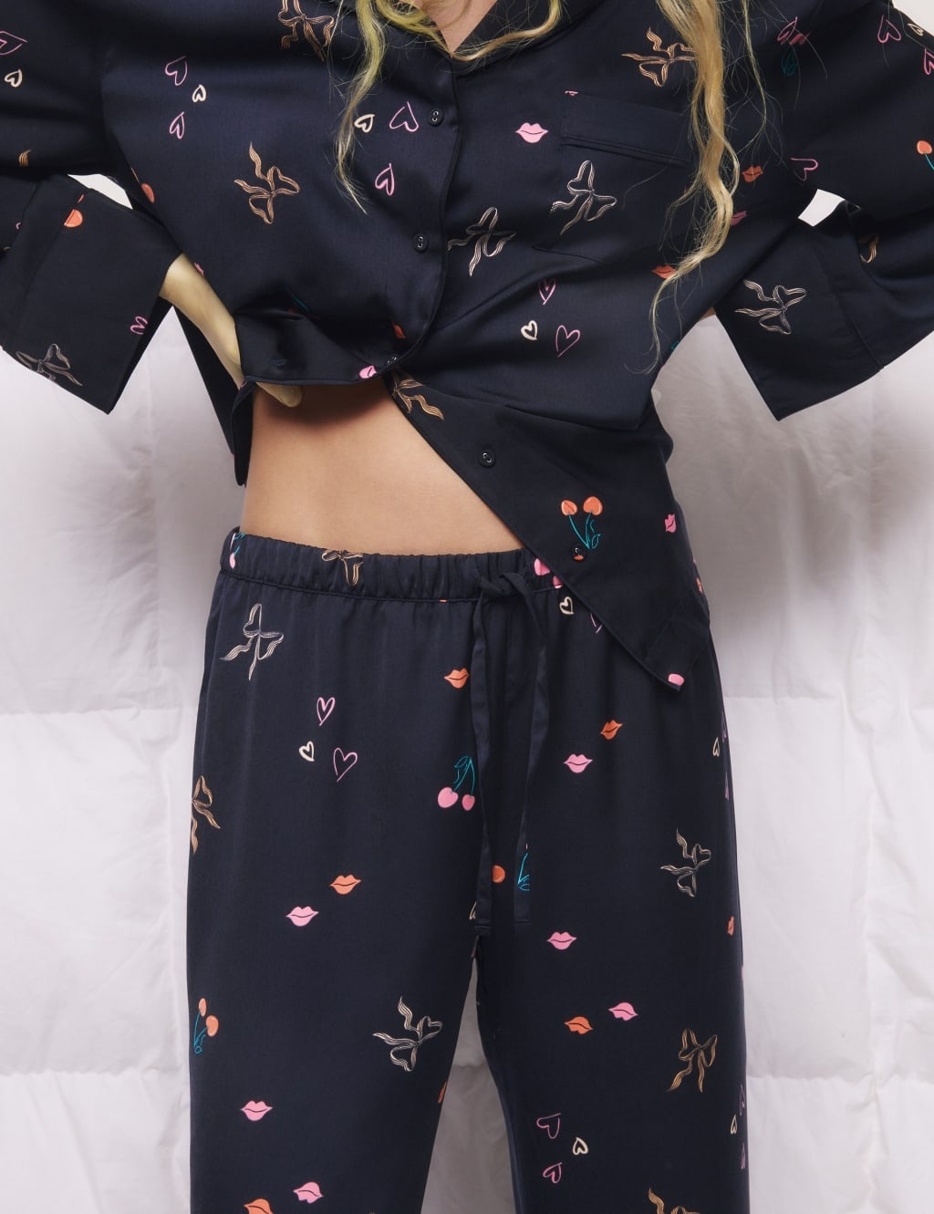 Dream Bow with Cherry Printed Pyjama Set