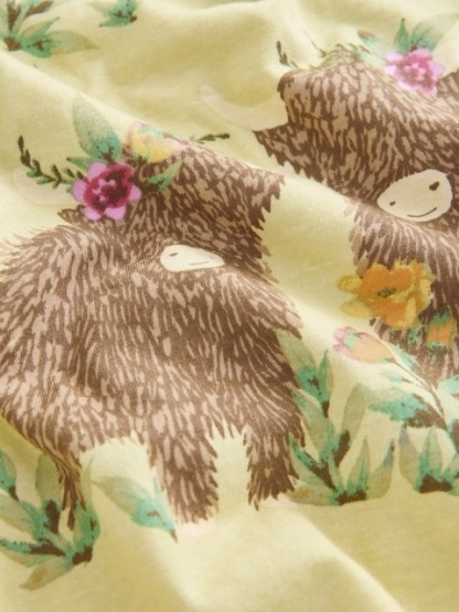 Cream Green The Highland Cow Cotton Short Sleeve Pyjamas