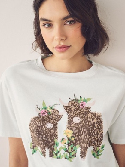 Cream Green The Highland Cow Cotton Short Sleeve Pyjamas