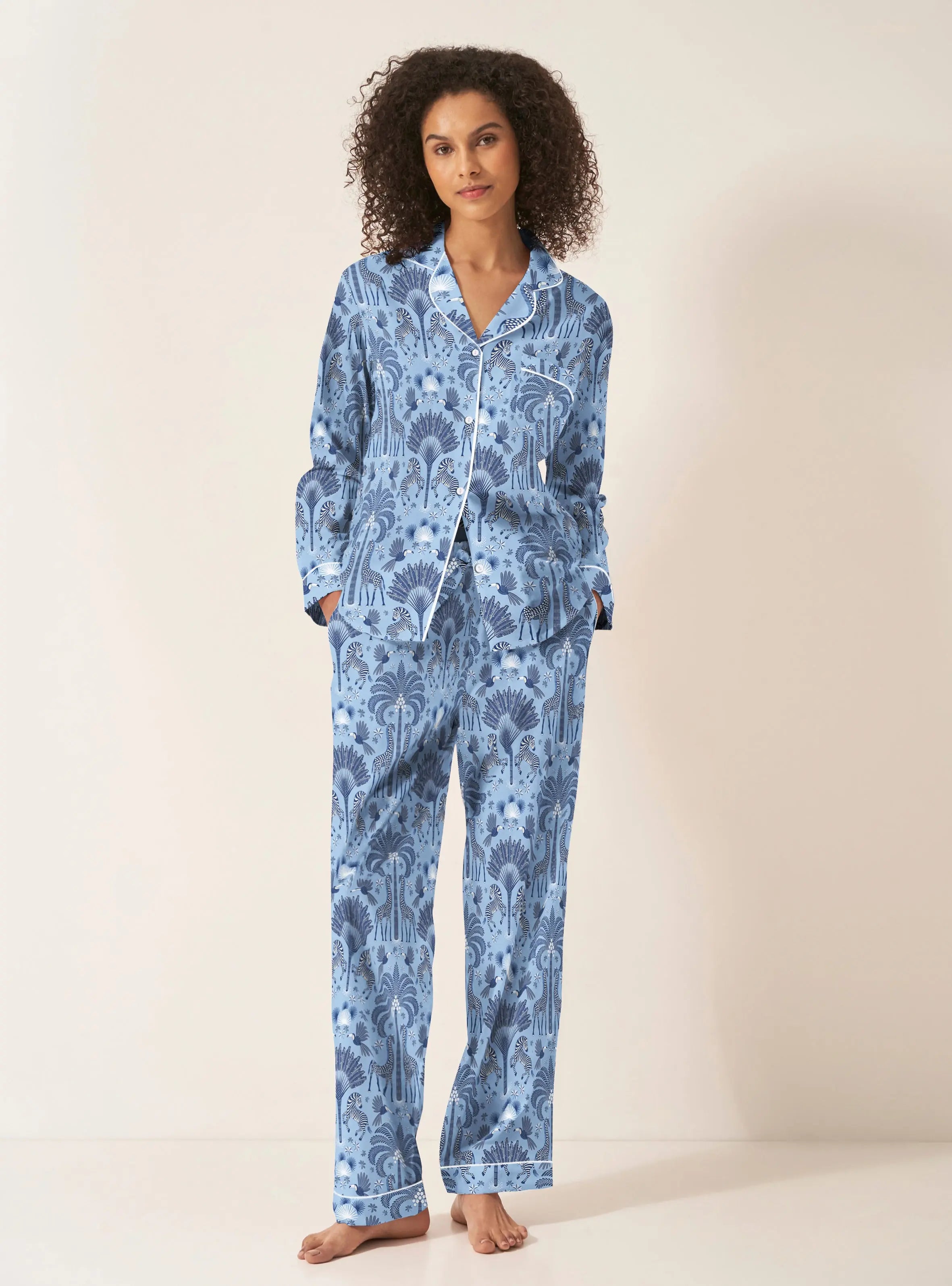 Favourite Travels Women's Long Sleeve Organic Cotton Pyjama Trouser Set